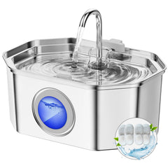 APaUK cat water fountain full view in stainless steel for easy hydration.