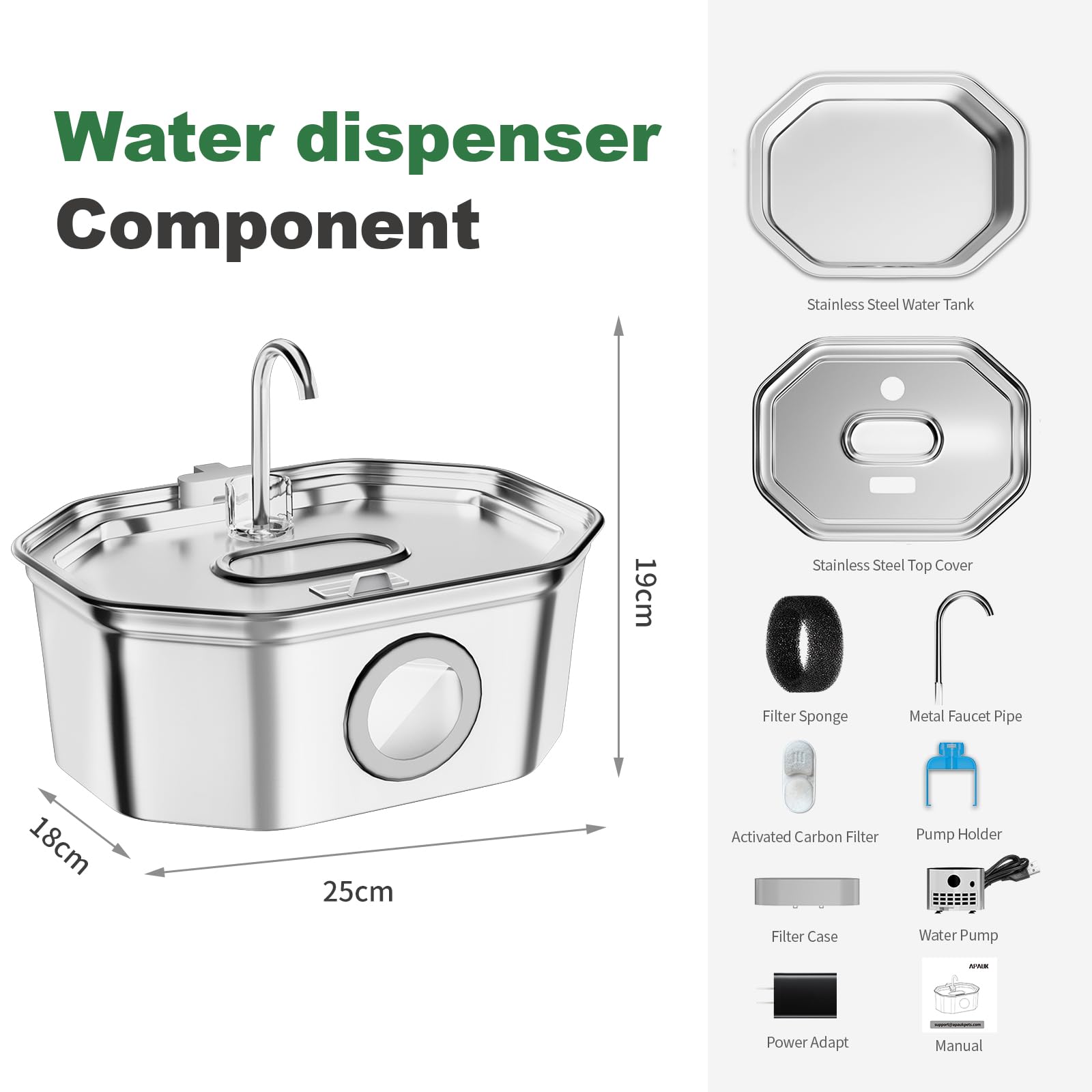 APAUK replacement filter and sponge included ensures fresh water.