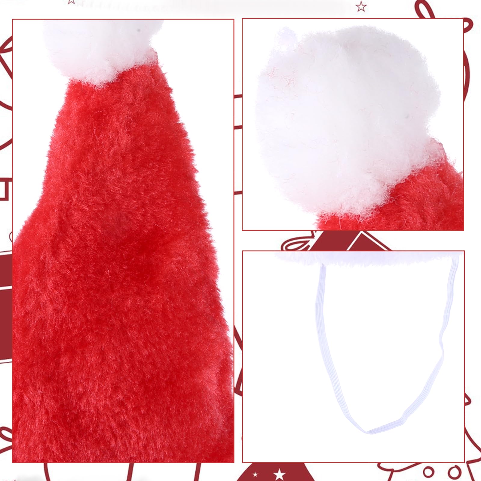 Apausvcm adjustable Santa hat with elastic strap for secure fit on pets.