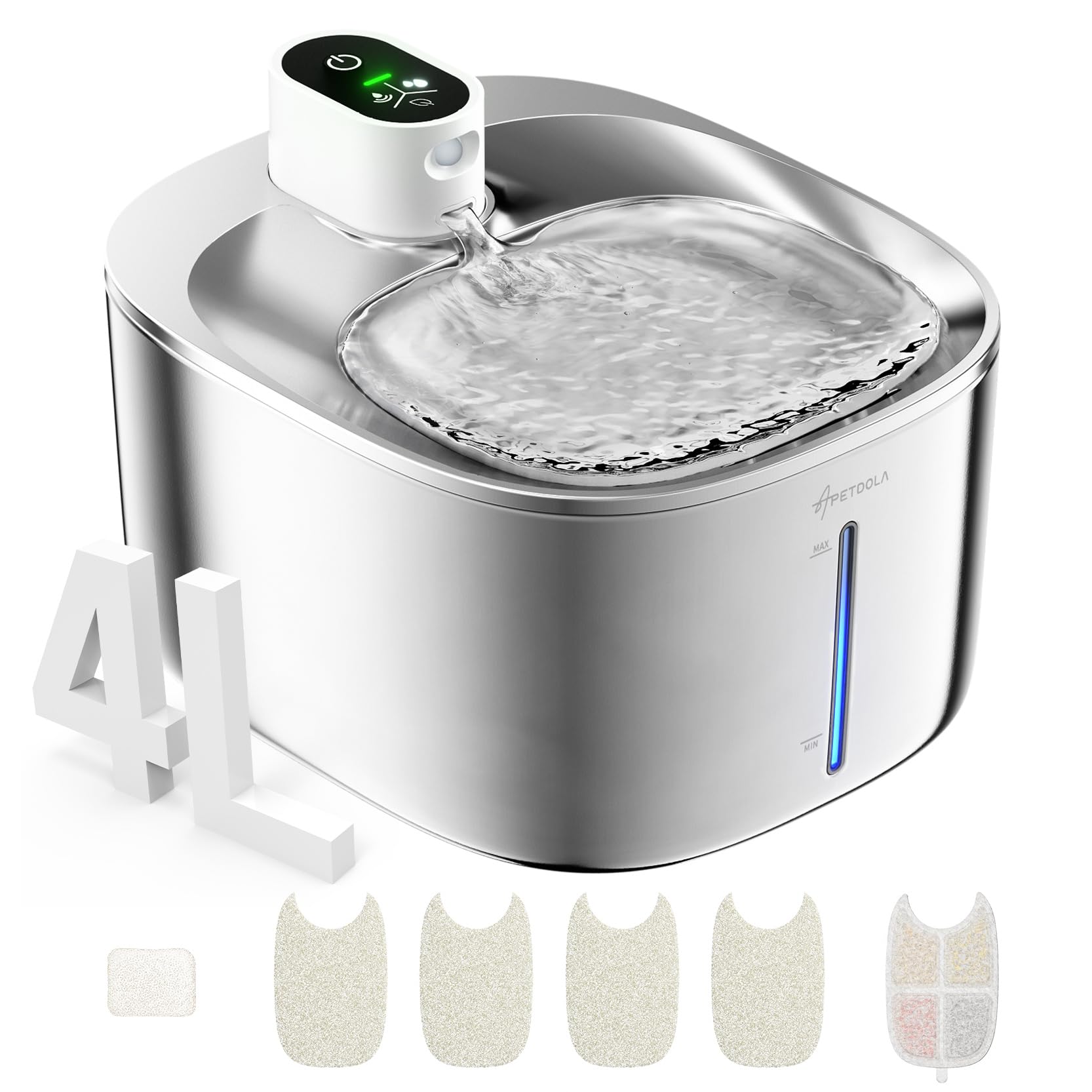 APD APETDOLA wireless cat water fountain front view—cordless placement flexibility for any room.