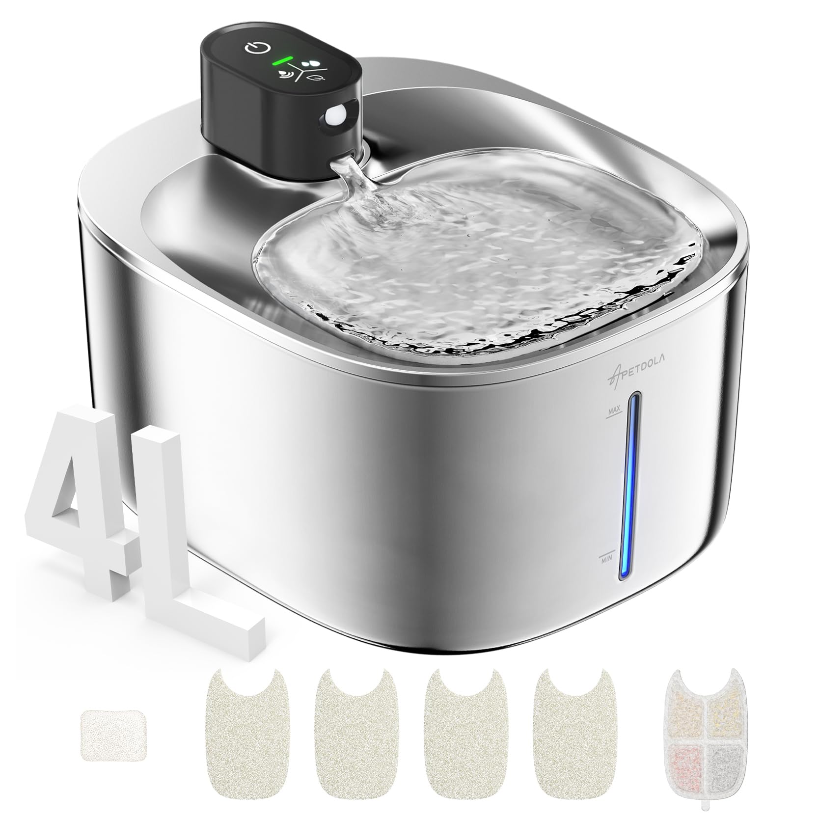 APETDOLA wireless cat water fountain main view shows durable stainless steel design for pets