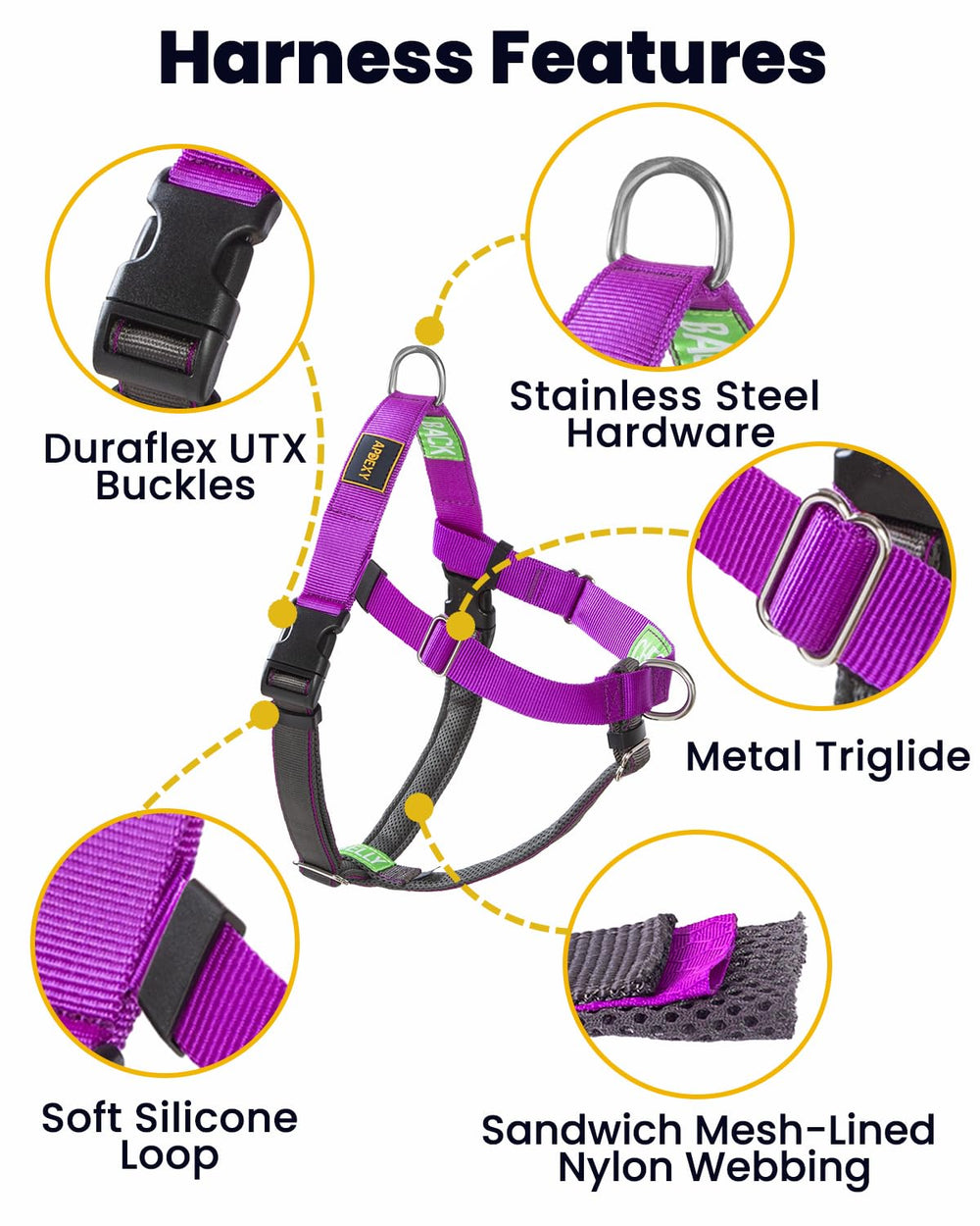 APDEXY Freedom harness back clip supports comfortable daily walks with better visibility.