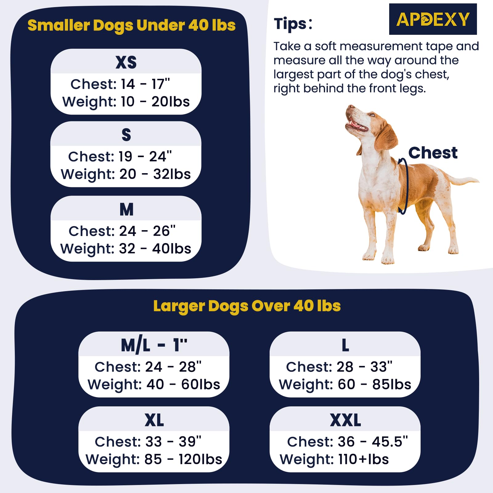 APDEXY sewn-in instruction labels simplify quick fitting for large dogs