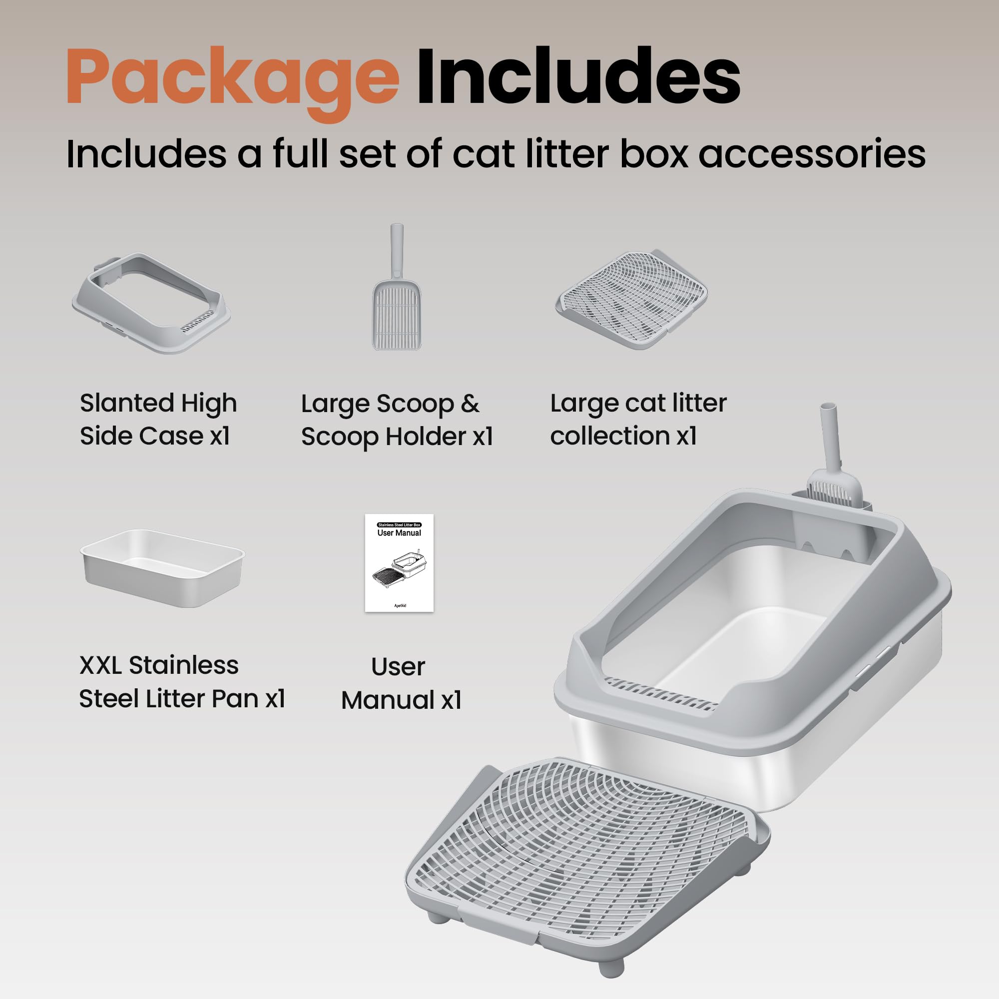 Apetkid built-to-last XXXL stainless steel litter box with reinforced sides.