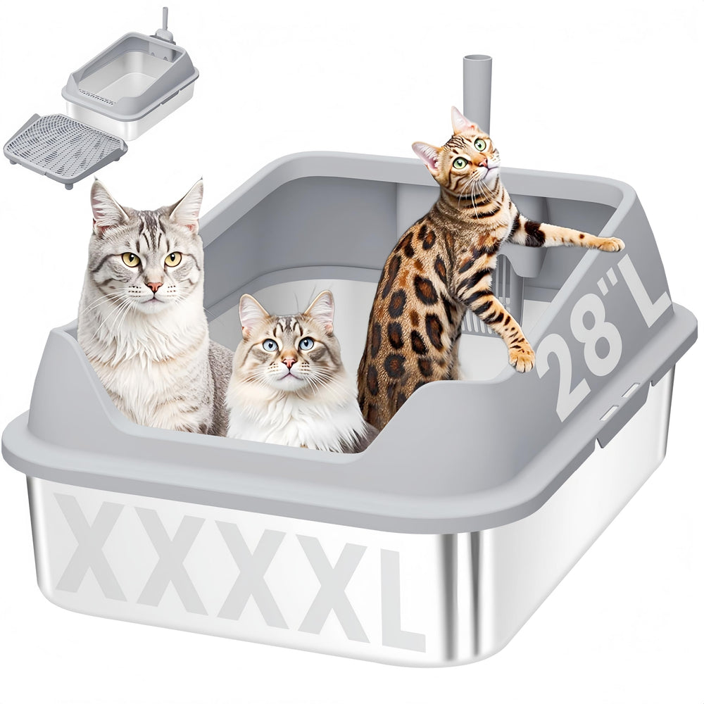 Apetkid XXXL stainless steel litter box front view with spacious entry for large cats.
