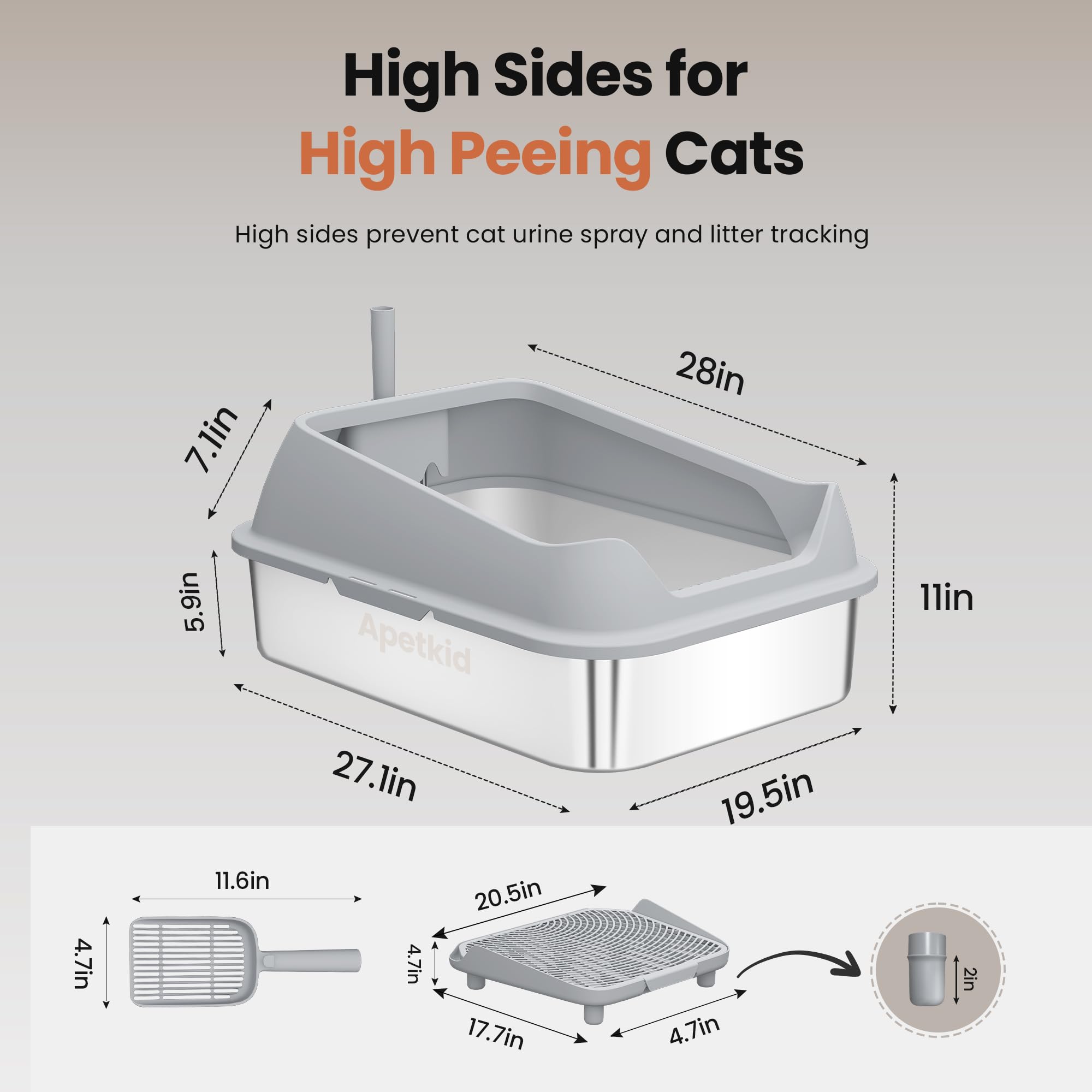 Apetkid XXXL stainless steel litter box in a multi-cat living room scenario.