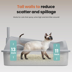 Apetkid XXXL stainless steel litter box side profile highlighting tall walls for leak prevention.
