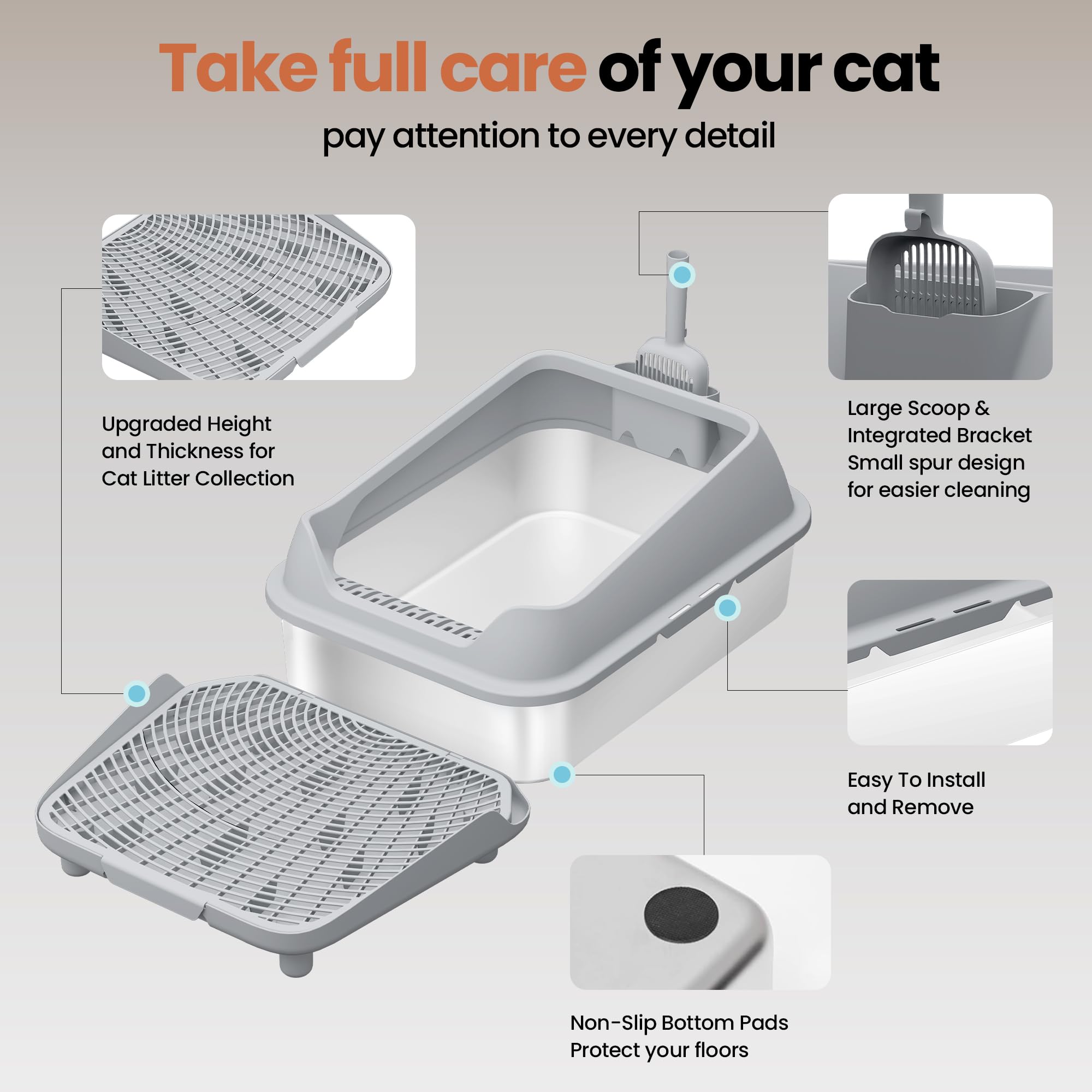Apetkid XXXL stainless steel litter box with free scoop included.