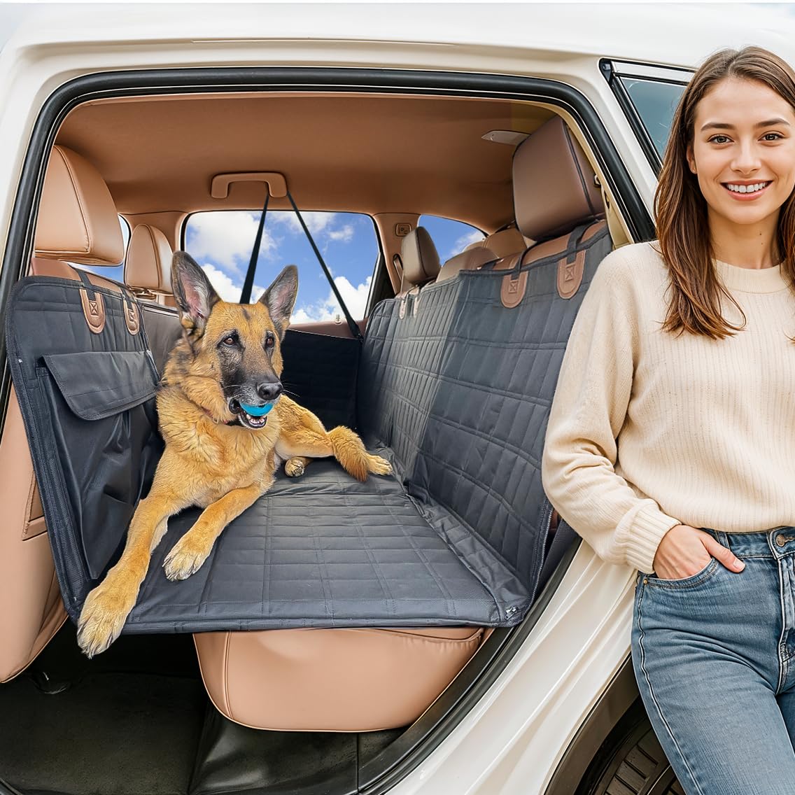 APetsPlanet dog car seat cover back seat hard bottom adds space and sturdy support.
