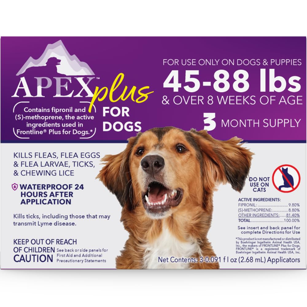Apex Plus large-dog flea-tick-application demonstrates quick protection after monthly treatment.