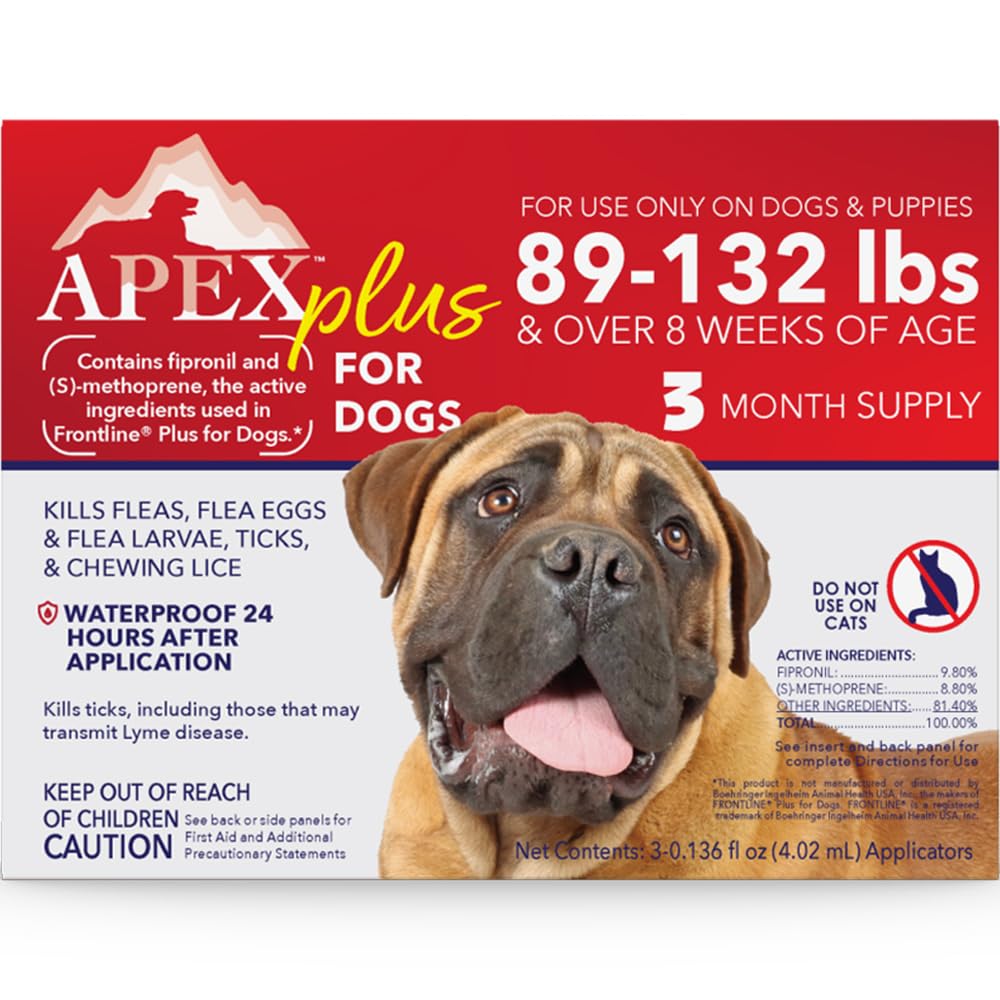 APEX PLUS XL bottle-pour showcases 30-day flea and tick protection.