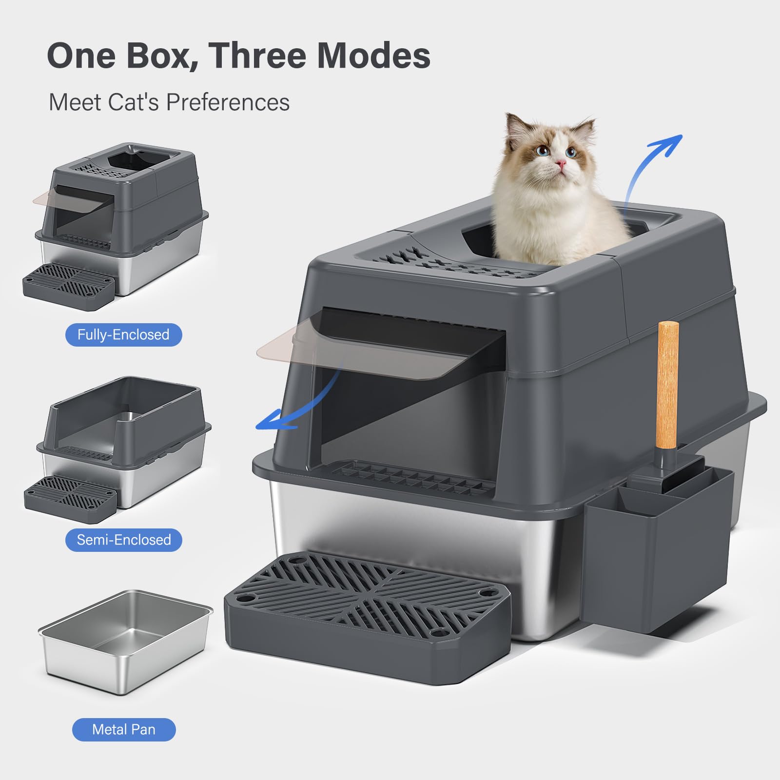 Aphyxen cat litter box kit included accessories show scoop, lid, and pedal for maintenance.