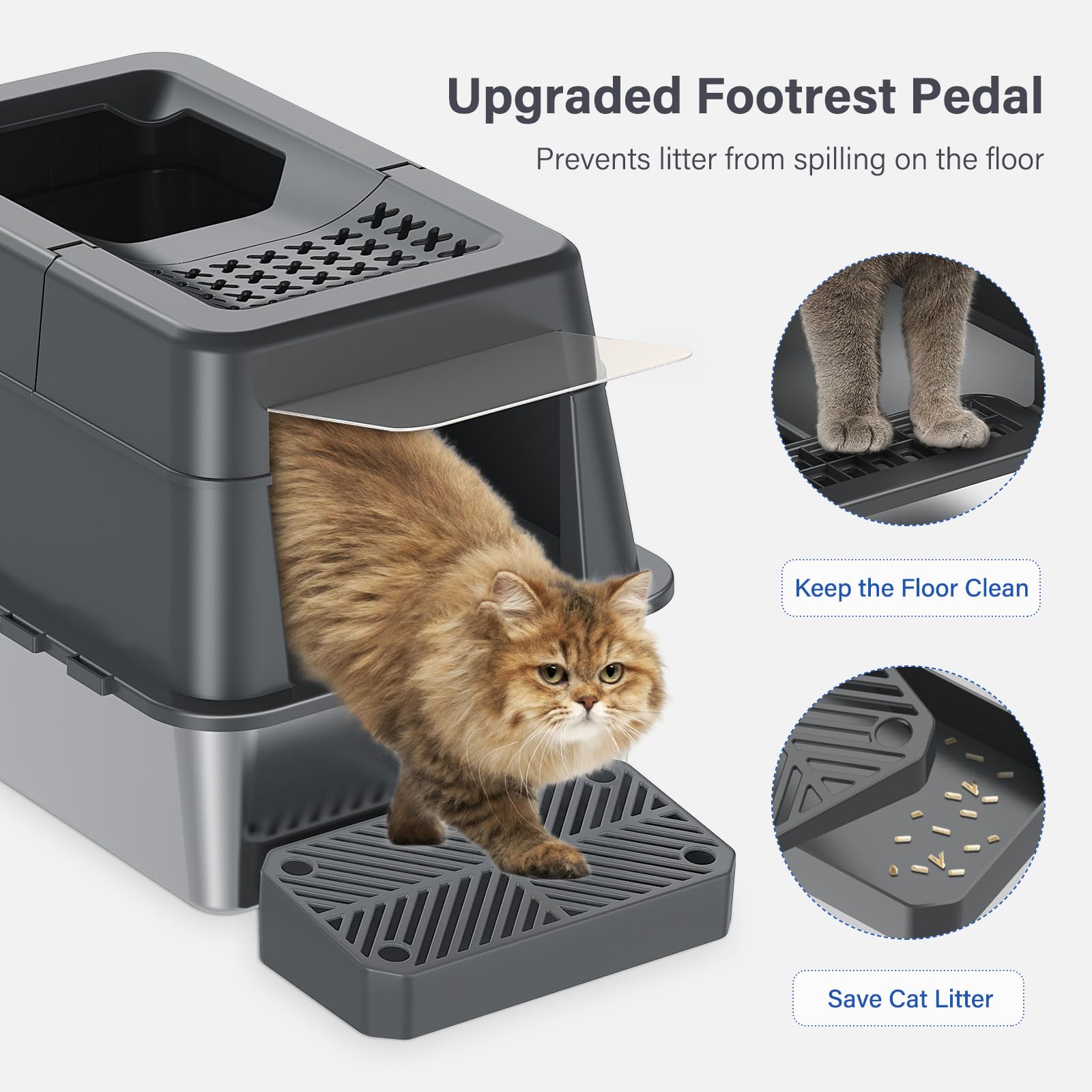 Aphyxen litter box filter pedal helps keep litter off paws and floors.