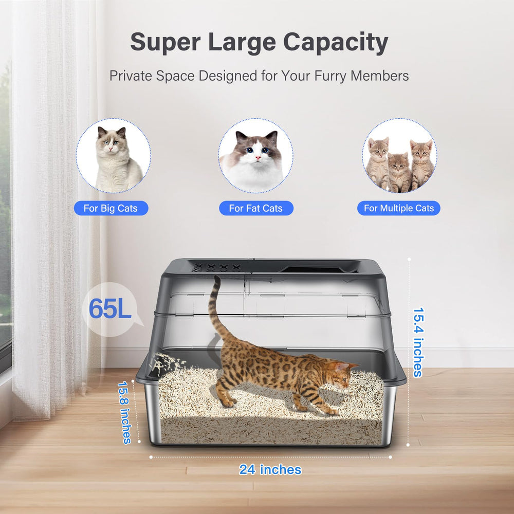 Aphyxen stainless steel litter box with anti-slip sticker stays secure during digging.