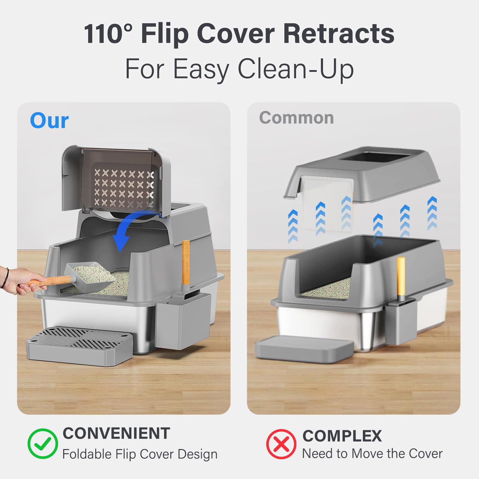 Aphyxen XL cat litter box front entry demonstrates large capacity for big or multiple cats