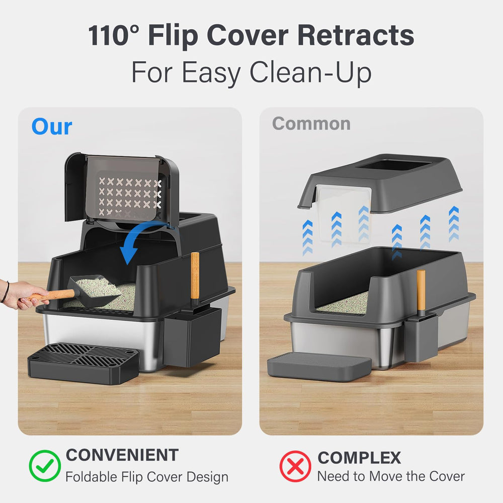 Aphyxen XL front-entry-litter-box offers easy access for scooping and privacy.