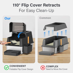 Aphyxen XL front-entry-litter-box offers easy access for scooping and privacy.