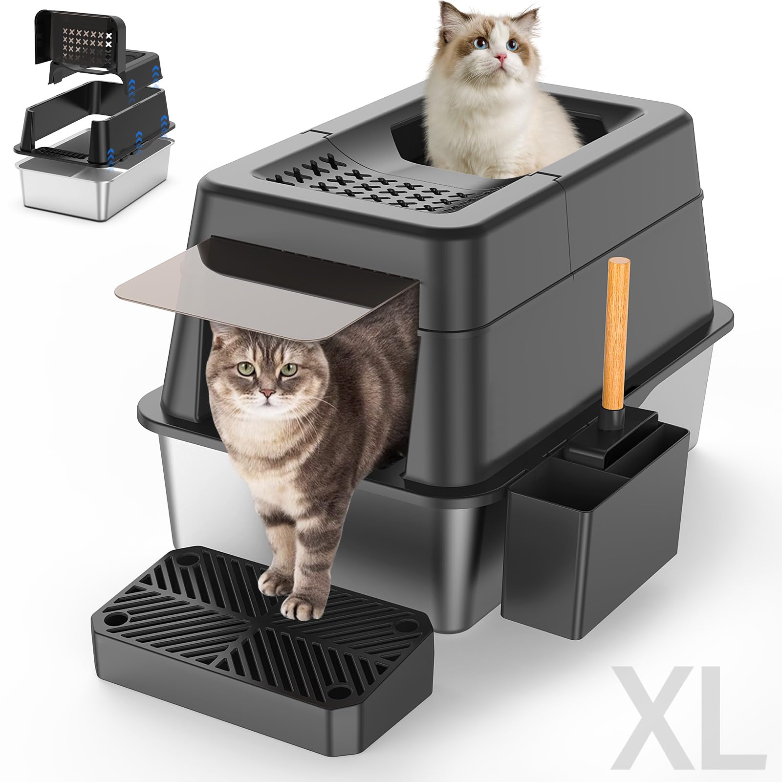 Aphyxen XL stainless-litter-box-lid provides a durable enclosure that reduces odor.