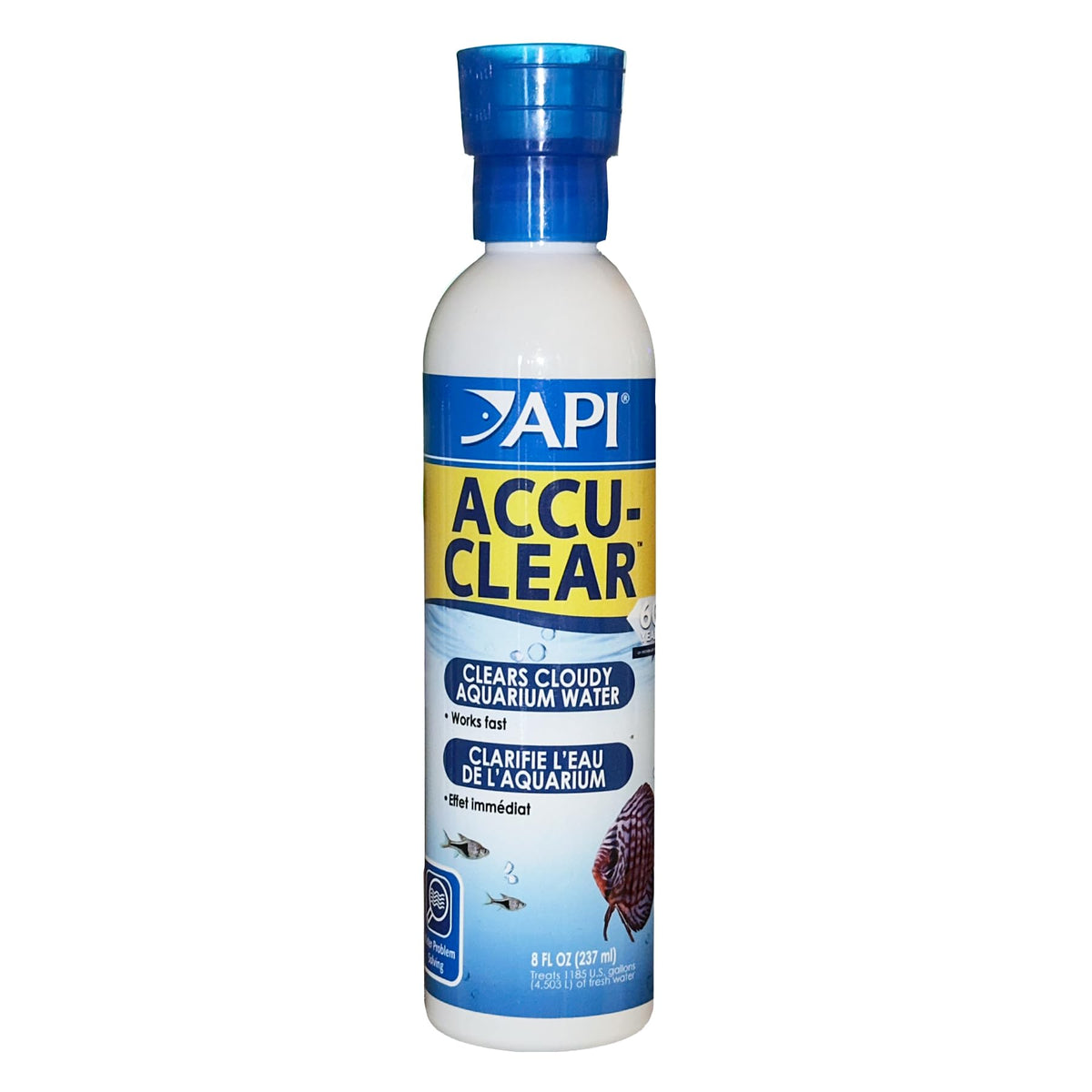 API ACCU-CLEAR bottle-label shows dosage for aquarium clarity.