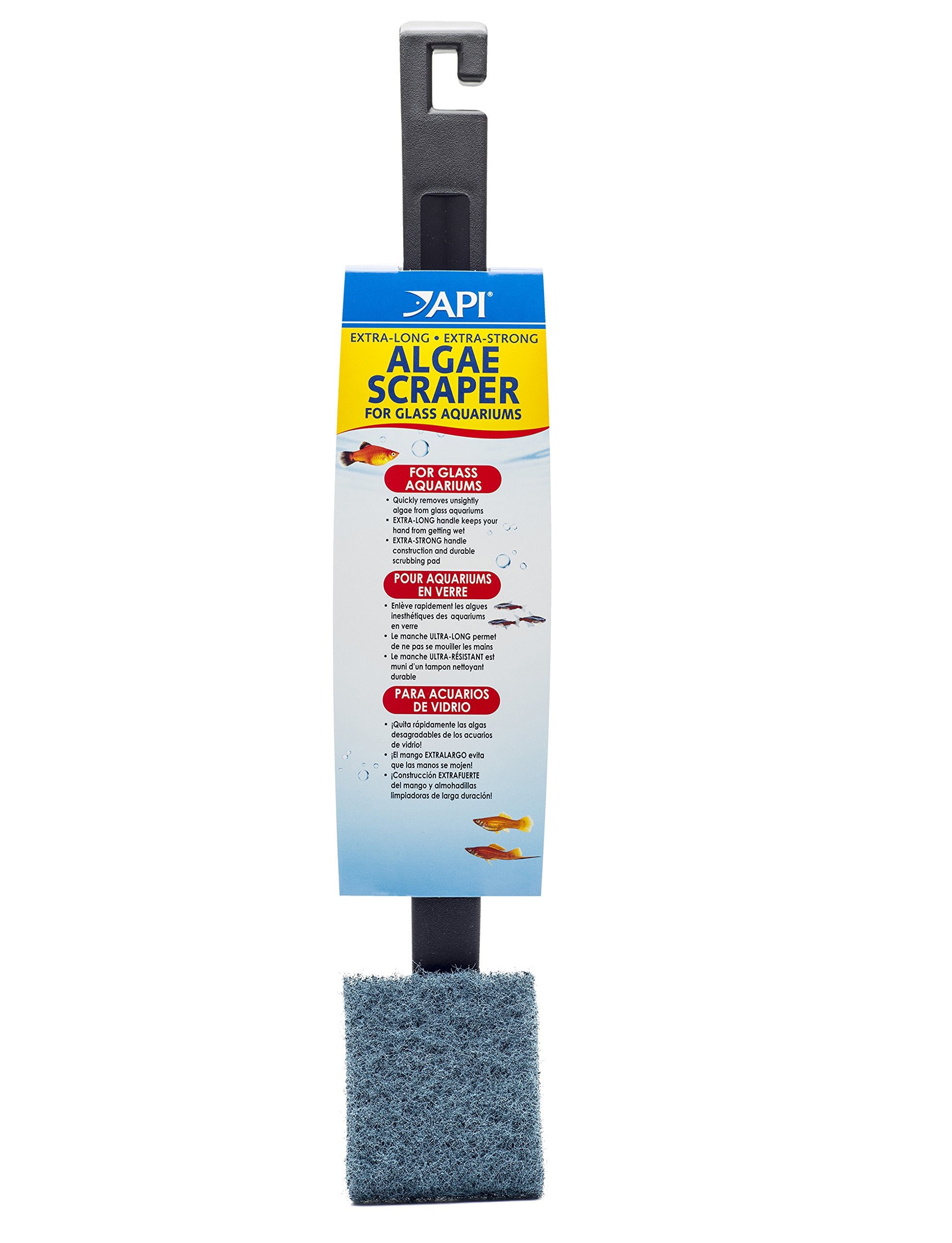 API ALGAE SCRAPER for Glass Aquariums handle extends reach, keeping hands dry.