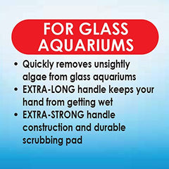 API ALGAE SCRAPER in use on glass aquarium for quick algae removal.