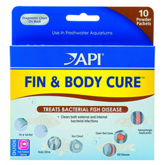 API Fin & Body Cure bottle ready for freshwater fish treatment in the aquarium.