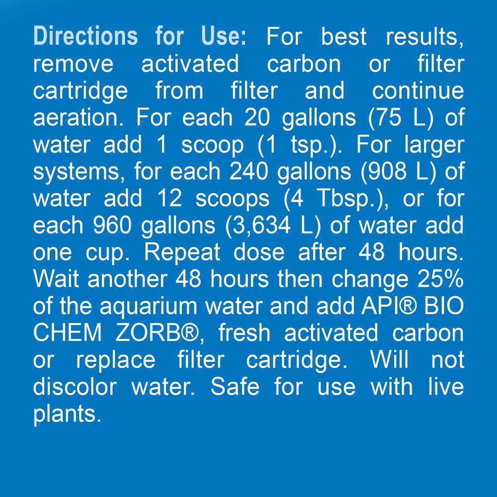 API General Cure bulk box back provides dosing guidance and diagnostic tips for aquarium health