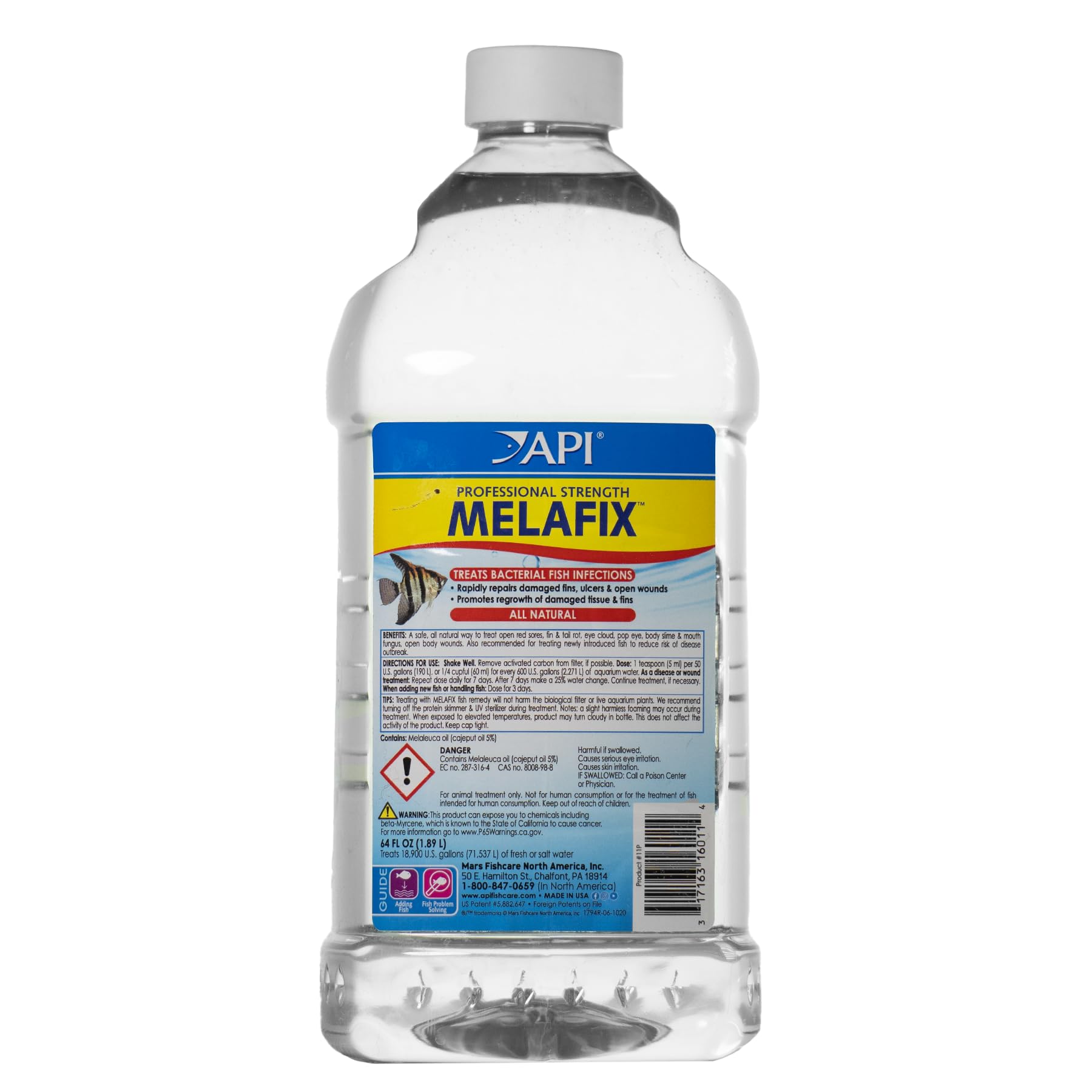 API MELAFIX bottle front label shows natural antibacterial formula for freshwater fish.
