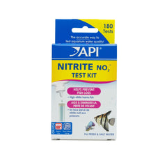 API Nitrite Test Kit package with bottle, tube, and color card for testing.