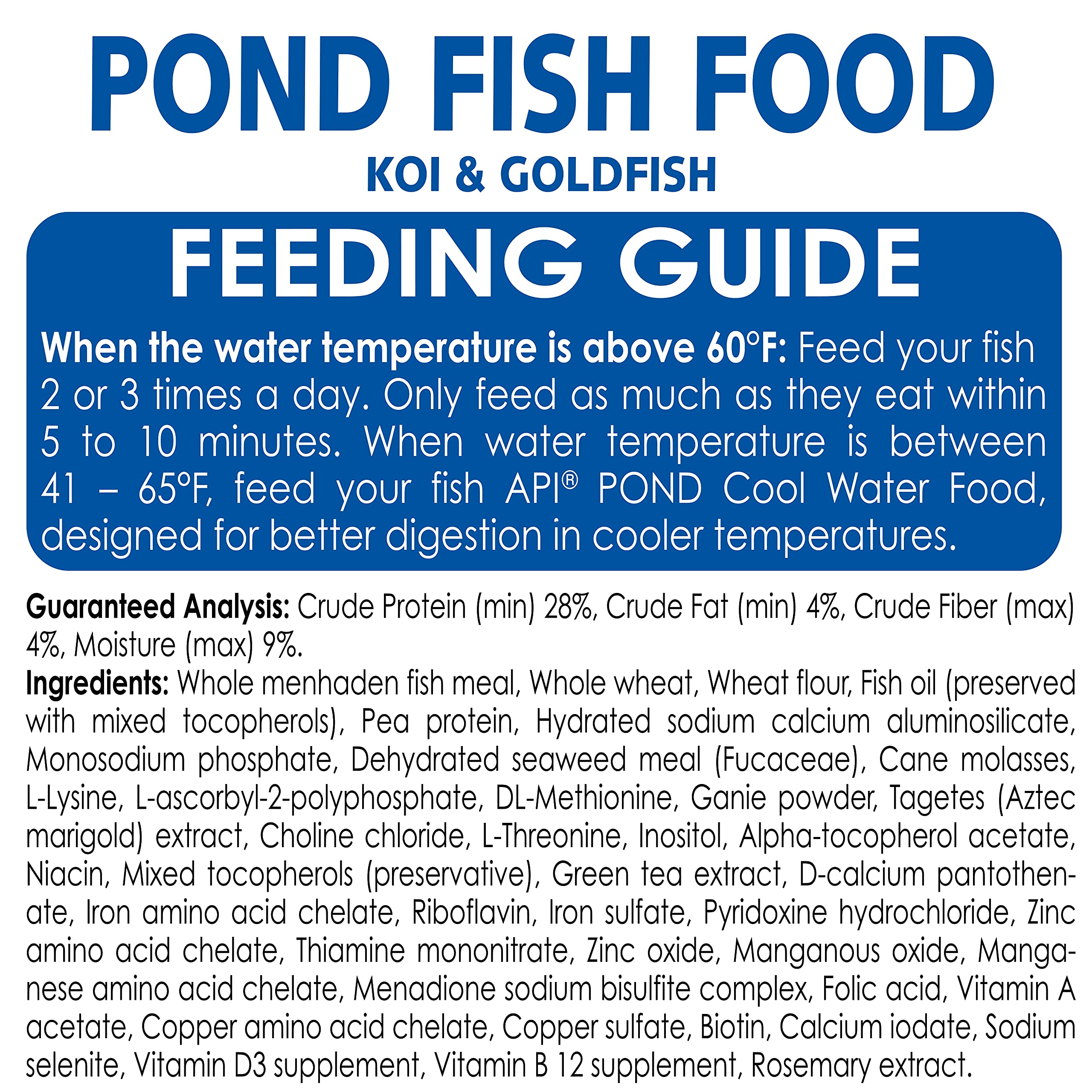 API POND FISH FOOD color-focused shot underscores pigment-rich feed for vibrant fish color.