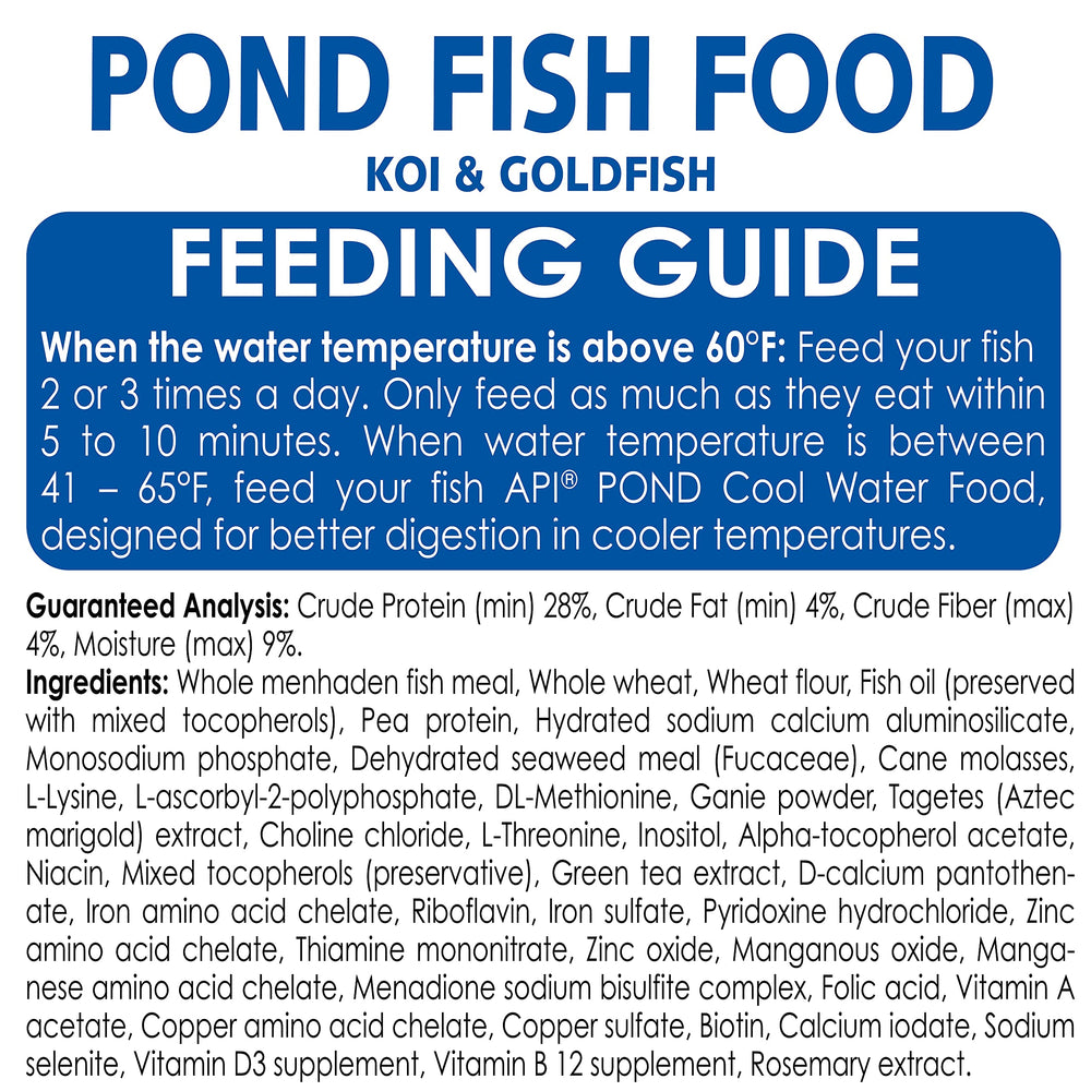 API POND FISH FOOD color-focused shot underscores pigment-rich feed for vibrant fish color.