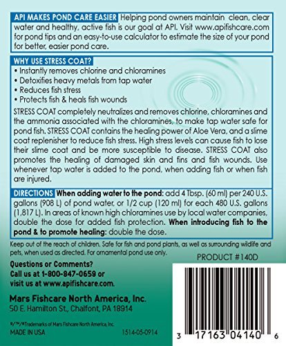 API POND STRESS COAT bottle back label details aloe vera benefits.
