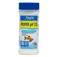 API Proper pH 7.5 bottle-label shows easy pH stabilization for healthy freshwater fish.