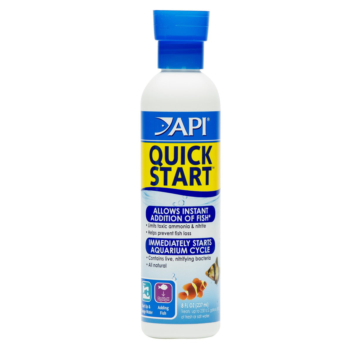 API QUICK START bottle front view highlighting live bacteria for quick tank cycling.
