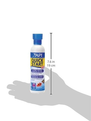 API QUICK START packaging beside a tank to emphasize simple care and compatibility.