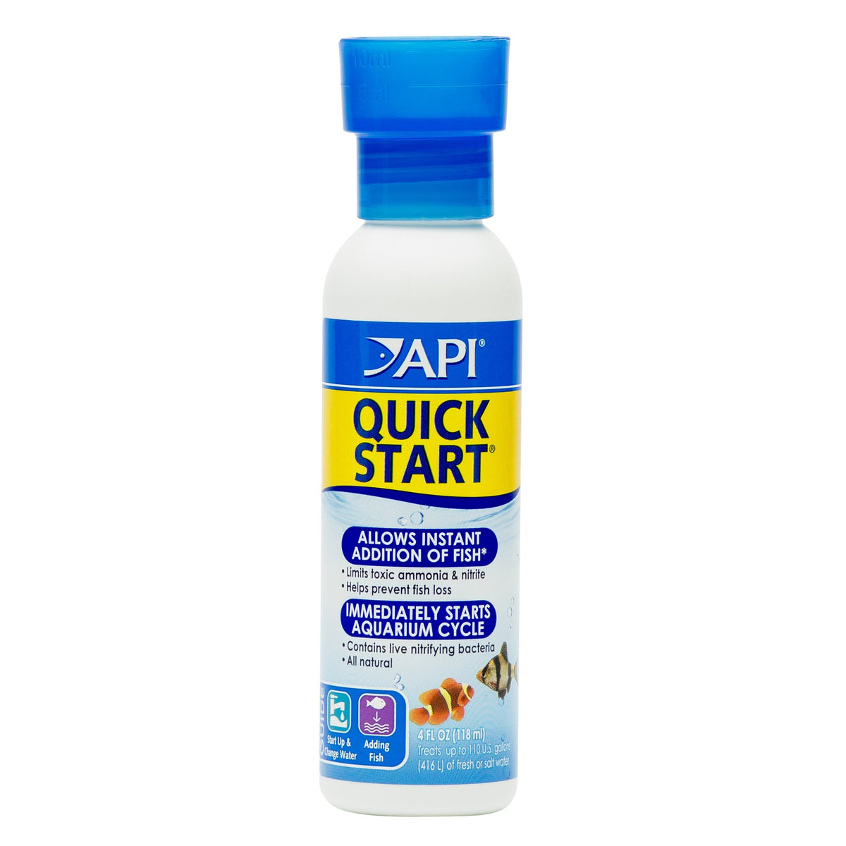 API Quick Start nitrifying bacteria bottle supports quick aquarium cycling.