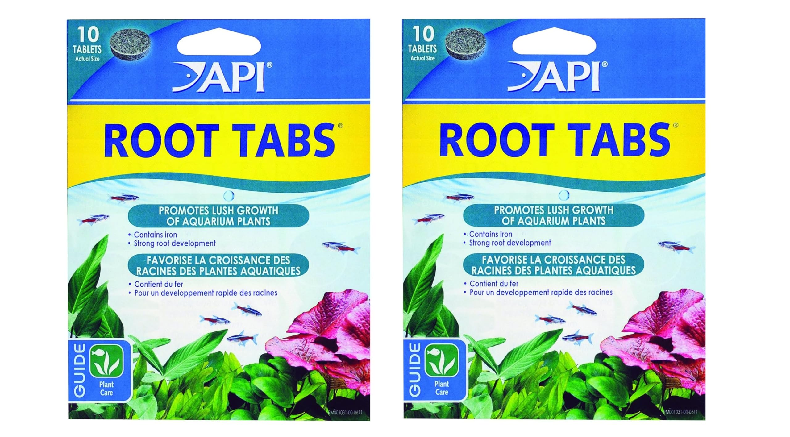 API Root Tabs packaging shows a 2-pack box for convenient aquarium plant nutrition.