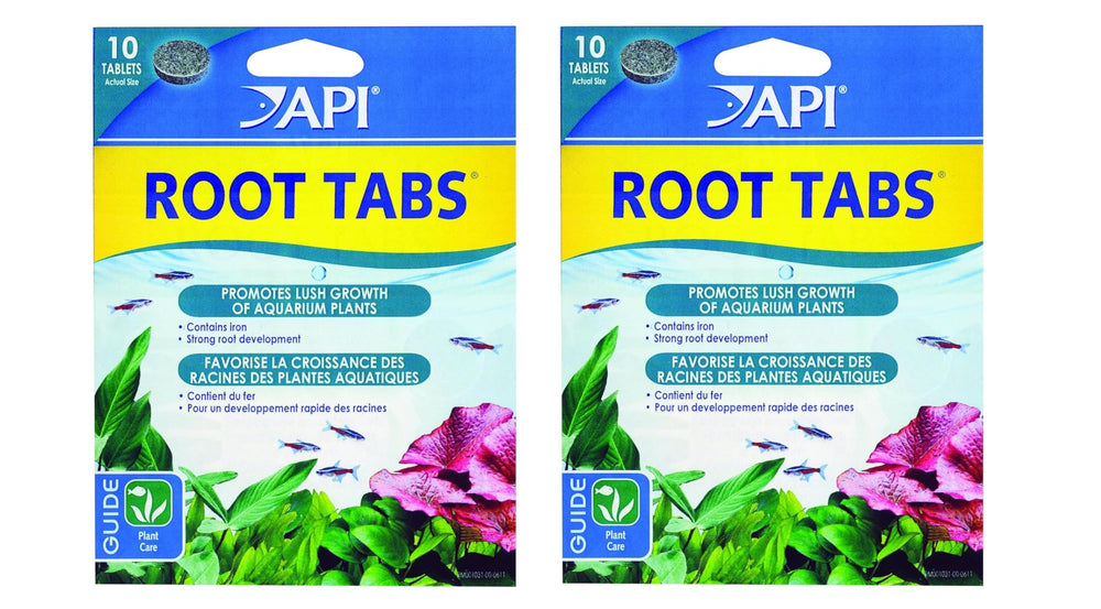 API Root Tabs packaging shows a 2-pack box for convenient aquarium plant nutrition.