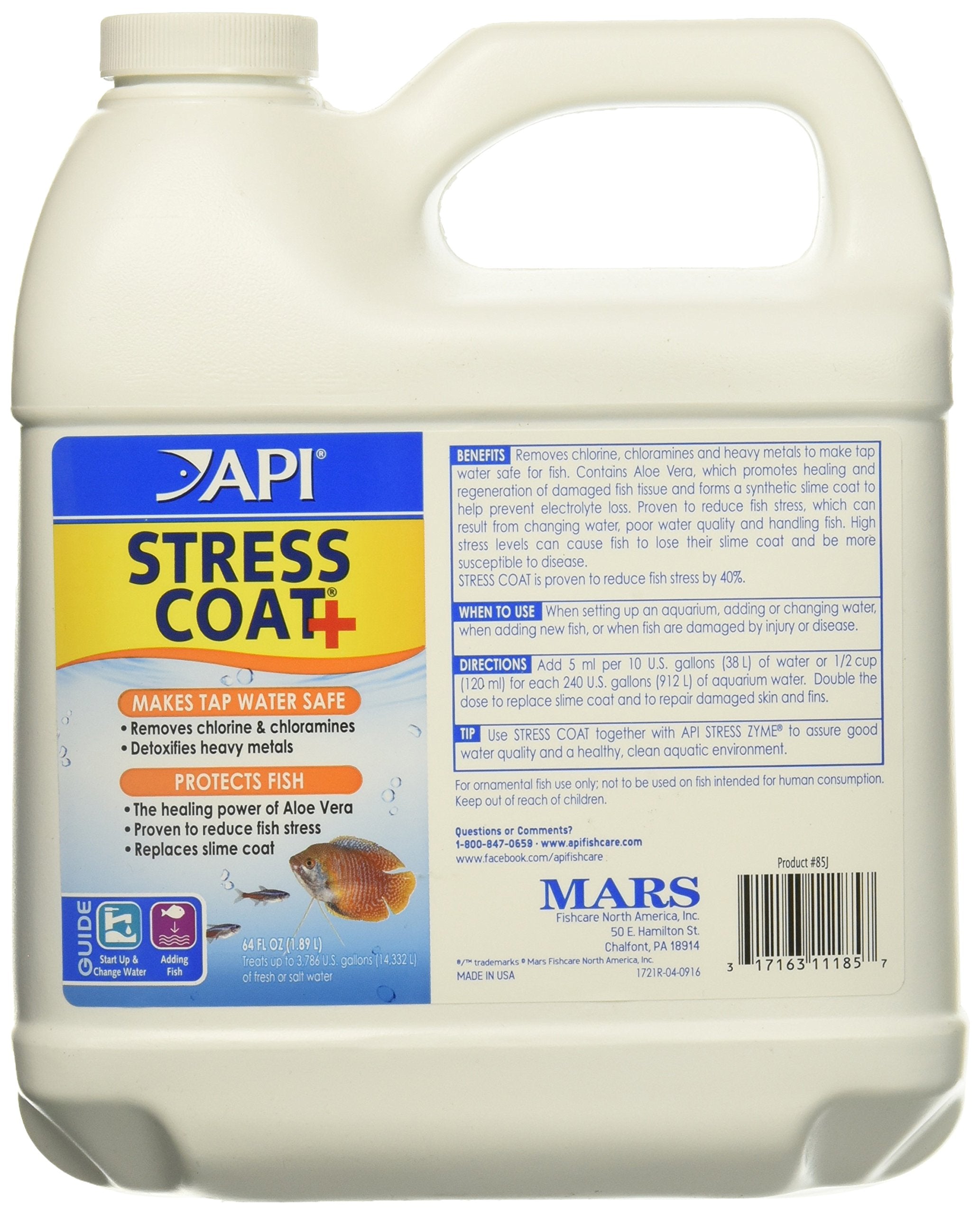 API Stress Coat water conditioner bottle pouring supports fish health and slime coat protection