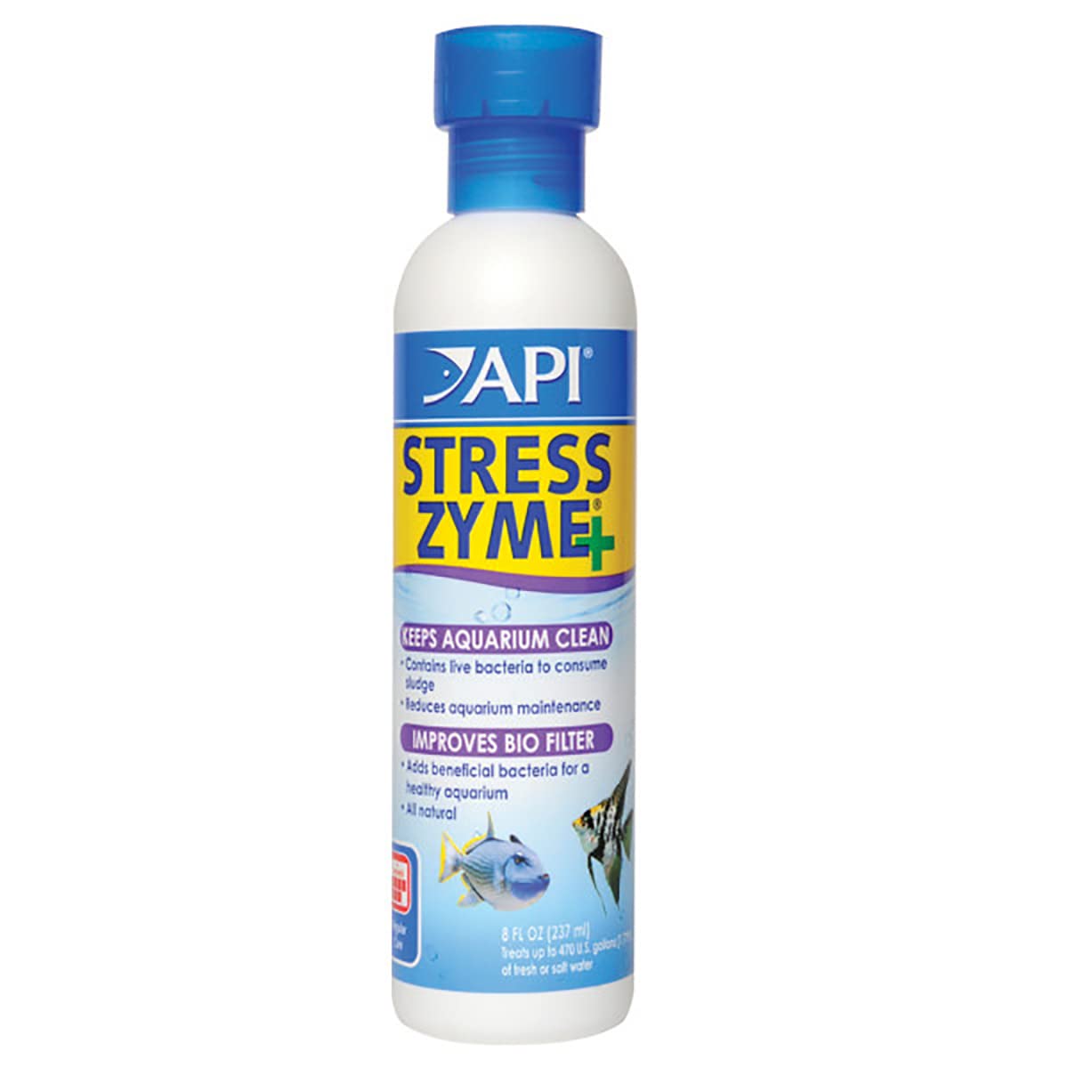 API Stress Zyme bottle being poured for tank maintenance