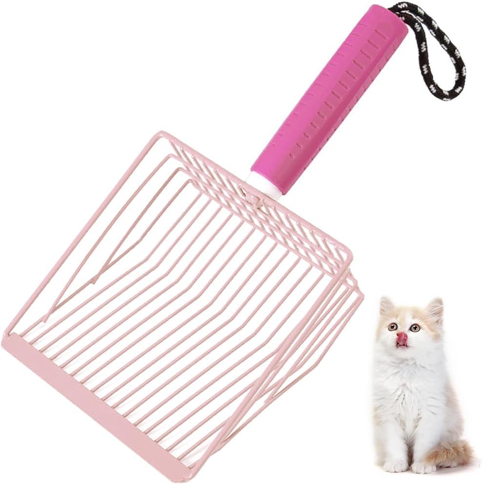 Apidgrowth pink 2-in-1 detachable-handle cat litter scoop for space-saving storage