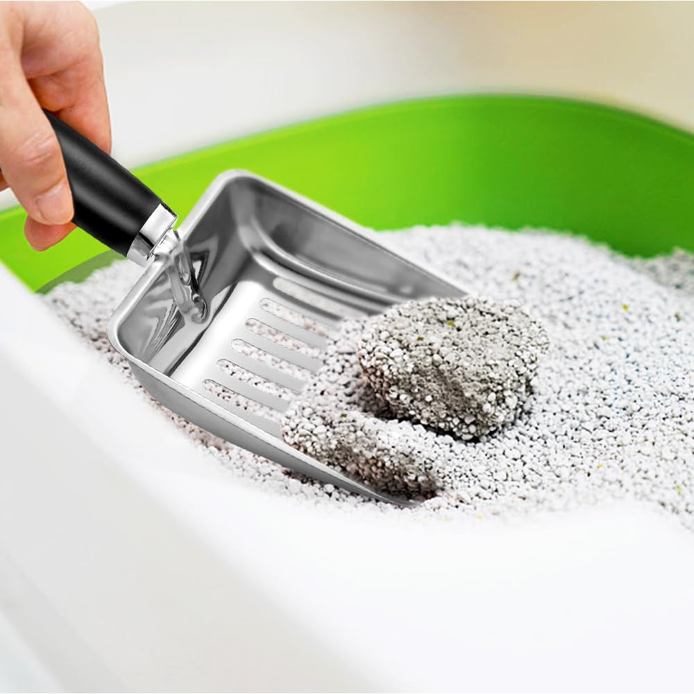 Apidgrowth cat litter scoop black-matte-finish matches any box while concealing splashes.