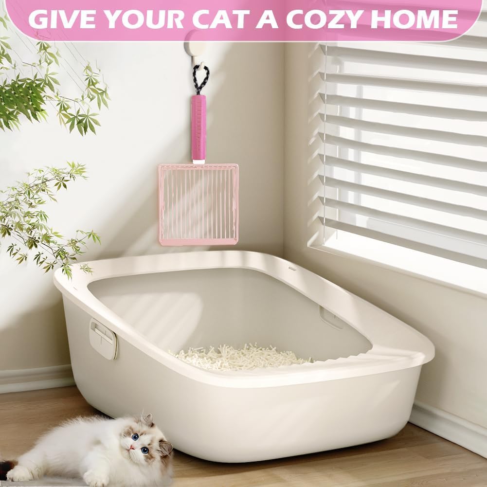 Apidgrowth pink 2-in-1 scoop in action near litter box for tidier setup