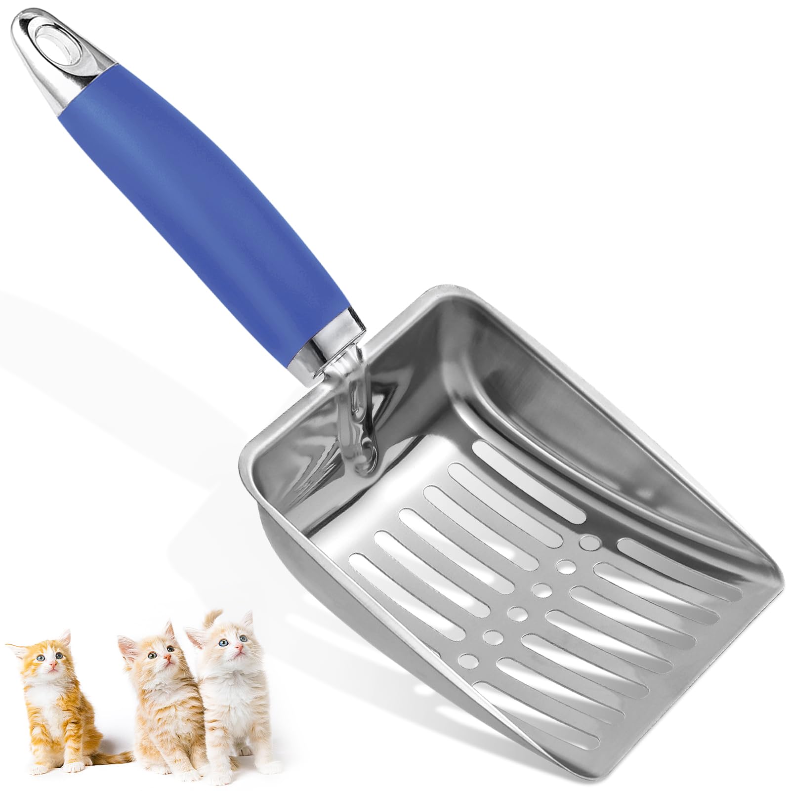 Apidgrowth cat litter scoop stainless steel close-up shows durable, long-lasting build.