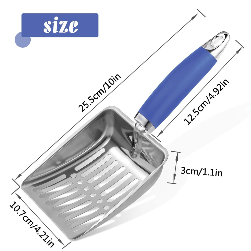 Apidgrowth stainless steel mesh scoop demonstrates efficient litter removal for cleaner boxes.