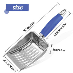 Apidgrowth stainless steel mesh scoop demonstrates efficient litter removal for cleaner boxes.