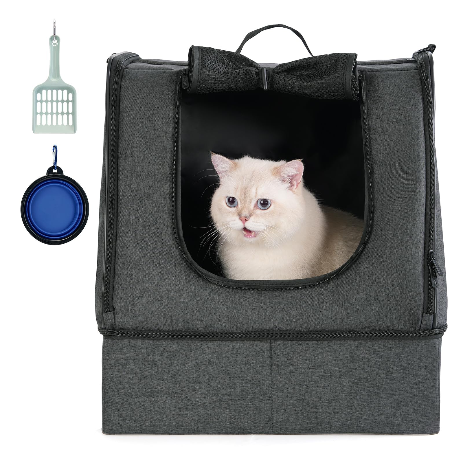 Apollo Walker portable cat travel litter box open shell for easy setup on trips.