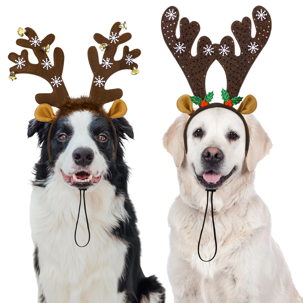 Apoway brown reindeer antlers headband large 2-pack for festive pet photos
