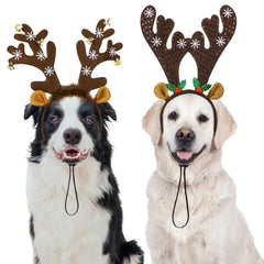 Apoway brown reindeer antlers headband large 2-pack for festive pet photos