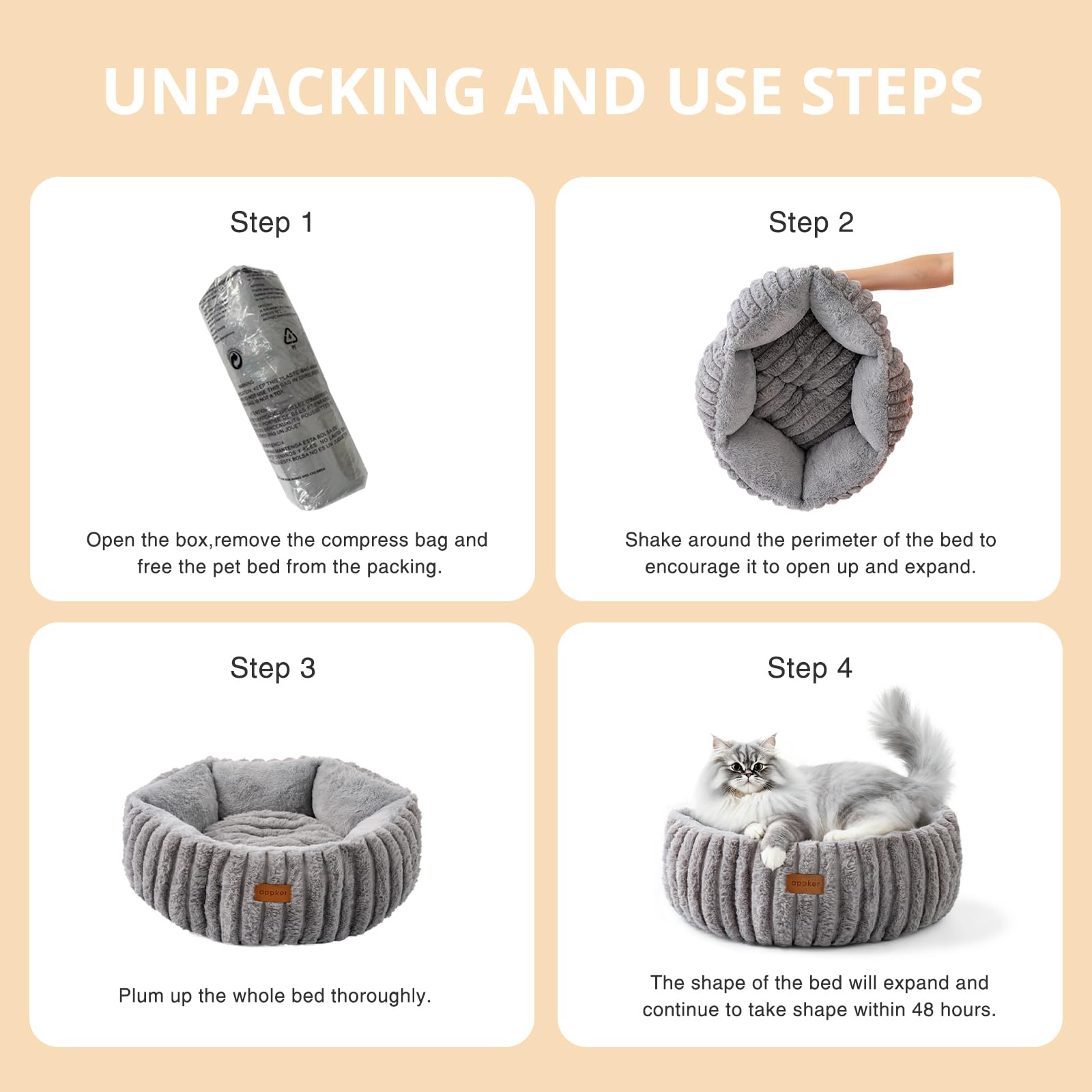 APPKER cat bed unpacking shape-recovery shows fast return to form